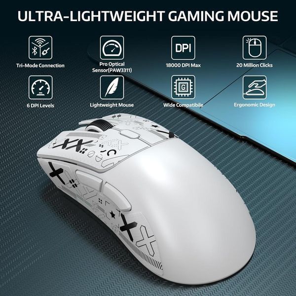 Бездротова мишка&nbsp;ATTACK SHARK R1 White | PAW3311 | 18000 DPI | 65 годин на одному заряді 22-11 фото