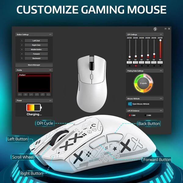 Бездротова мишка&nbsp;ATTACK SHARK R1 White | PAW3311 | 18000 DPI | 65 годин на одному заряді 22-11 фото