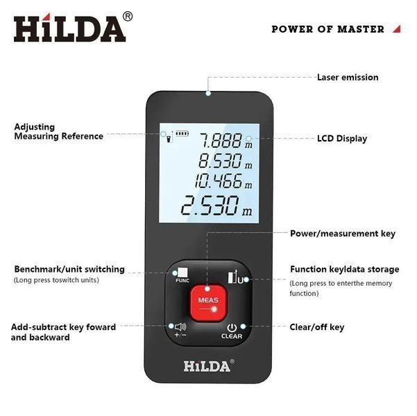 Лазерний далекомір HILDA LDM E50 CJ390 50 м, лазерна рулетка на акумуляторі 25-11 фото