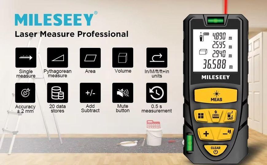 Лазерний далекомір Mileseey S2 40 м, лазерна рулетка 25-14 фото