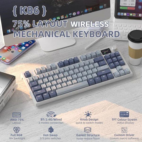 Бездротова клавіатура ATTACK Shark K86 Blue | RGB підсвітка | HotSwap 21-14 фото