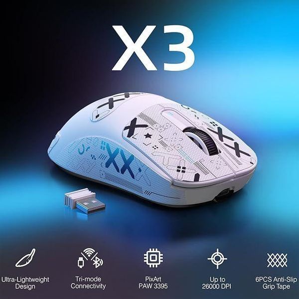 Бездротова мишка&nbsp;ATTACK SHARK X3 White | PAW3395 | 26000 DPI | 65 годин на одному заряді 22-19 фото