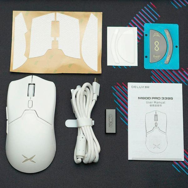 Беспроводная мышка Delux M800 PRO White | Сенсор PAW3395 | 800-26000 DPI | 60 часов аккум 22-21 фото