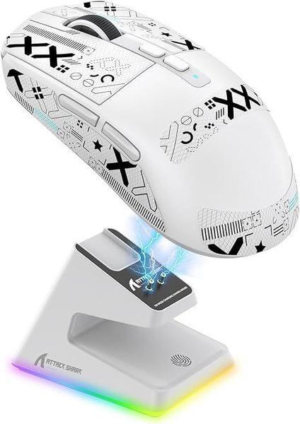 ATTACK SHARK X6 White + Зарядна станція RGB | PAW3395 | 65 годин на одному заряді 22-31 фото